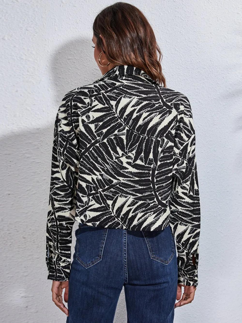 Button Down Printed Cropped Jacket, image 13
