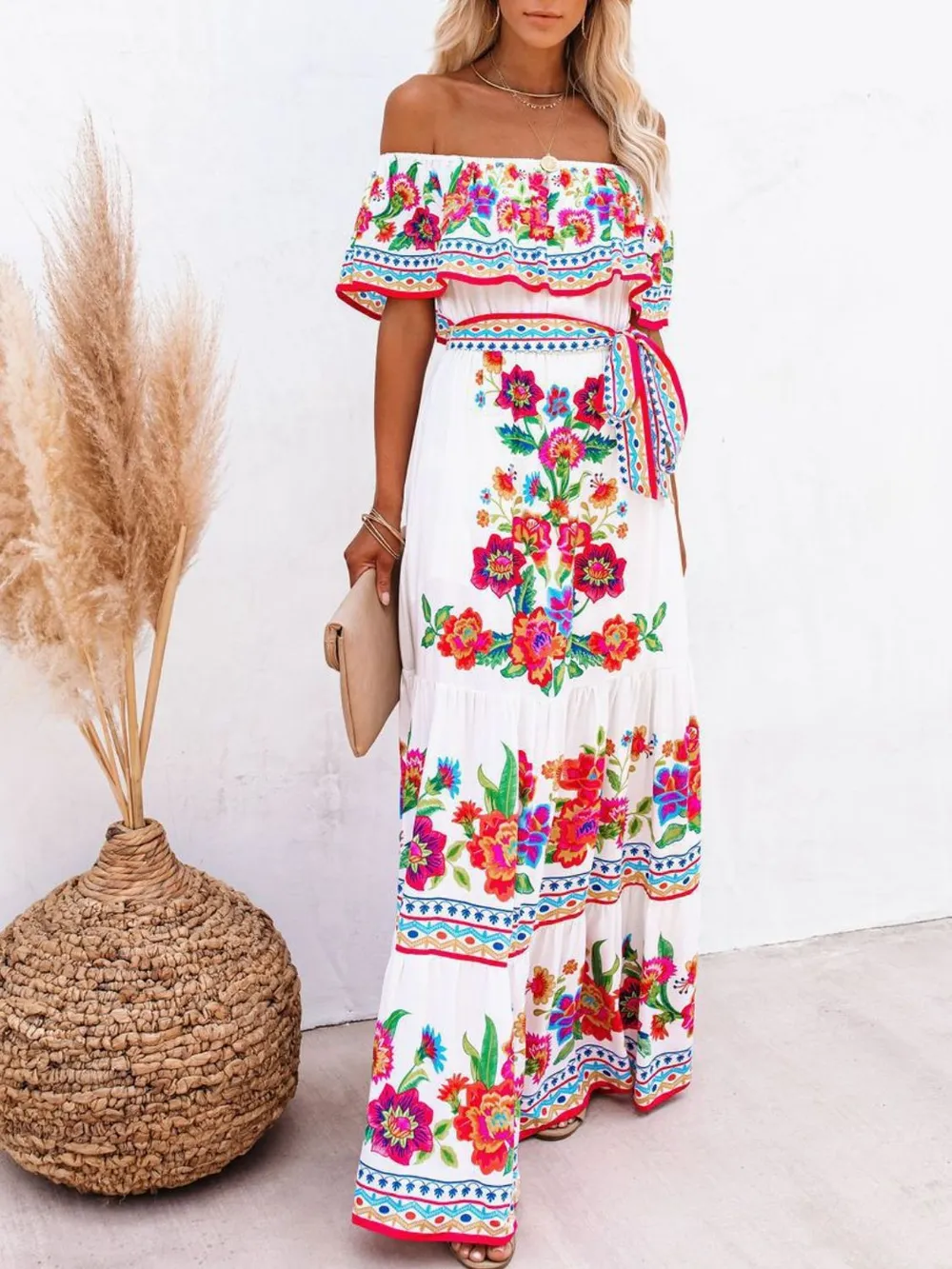 Floral Off Shoulder Ruffle Maxi Dress, image 7