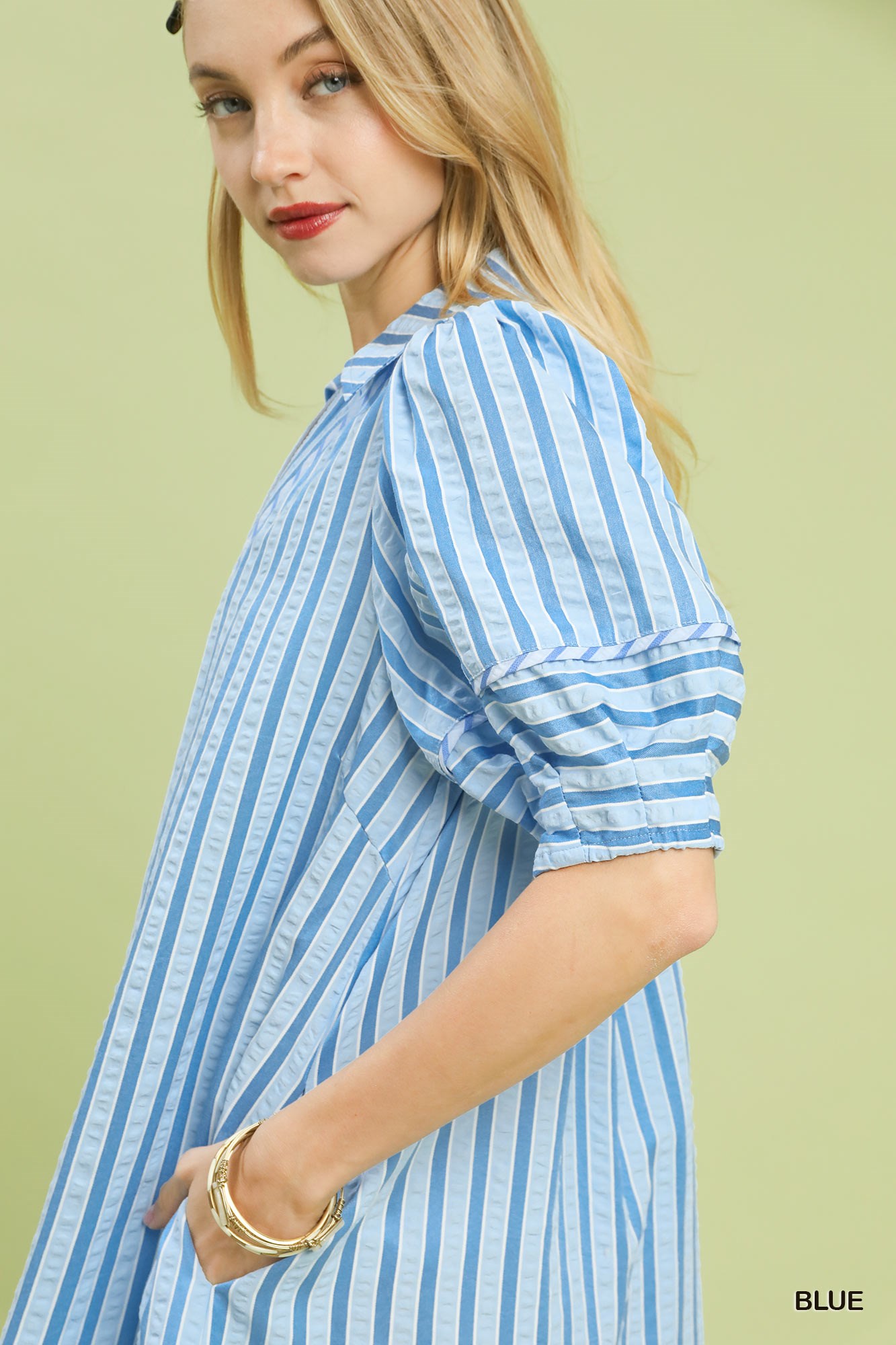 Striped Puff Sleeve Midi Dress, image 4