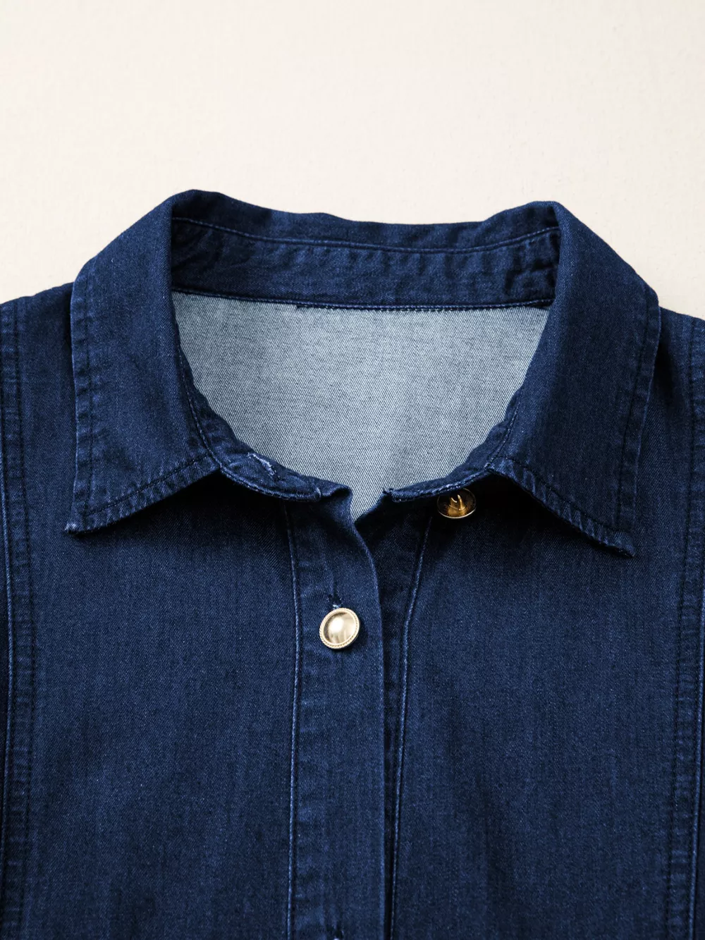 Belted Button-Down Midi Denim Dress, image 6