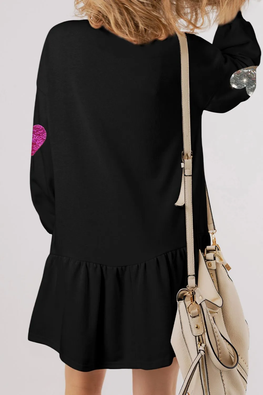 Sequin Heart Round Neck Long Sleeve Mini Dress, image 4