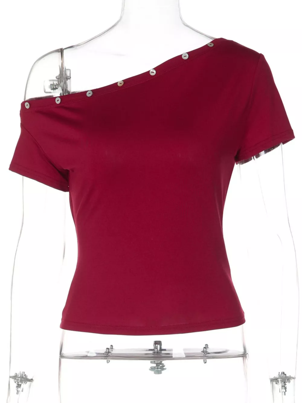 One-Shoulder Button-Decorated Fitted T-Shirt, image 6