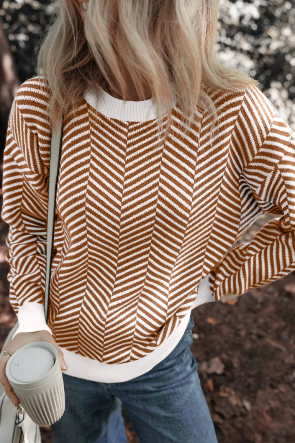 Striped Round Neck Long Sleeve Sweater, image 6