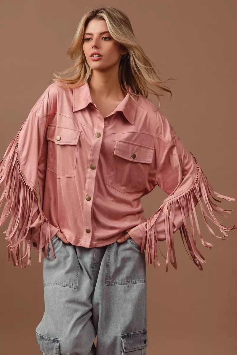 Suede Fringe Long Sleeve Jacket, image 6