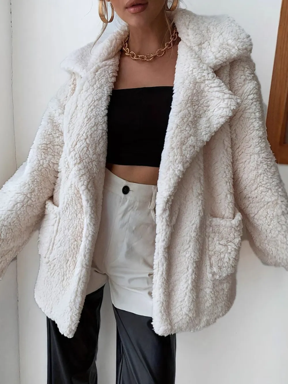 Fuzzy Open Front Long Sleeve Coat, image 3