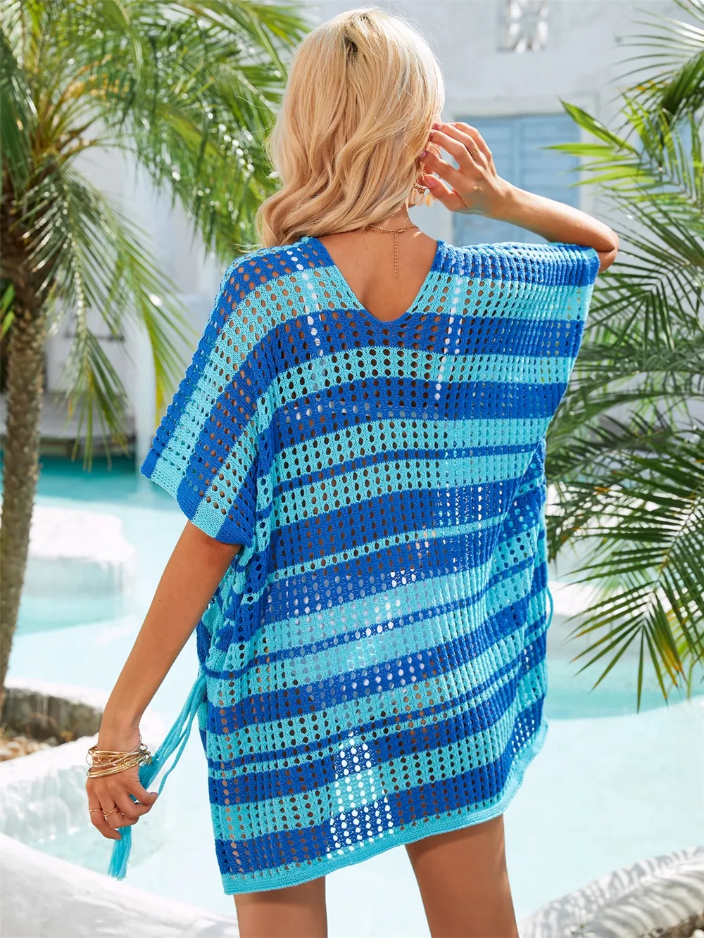 Tassel Openwork Striped V-Neck Cover Up, image 23