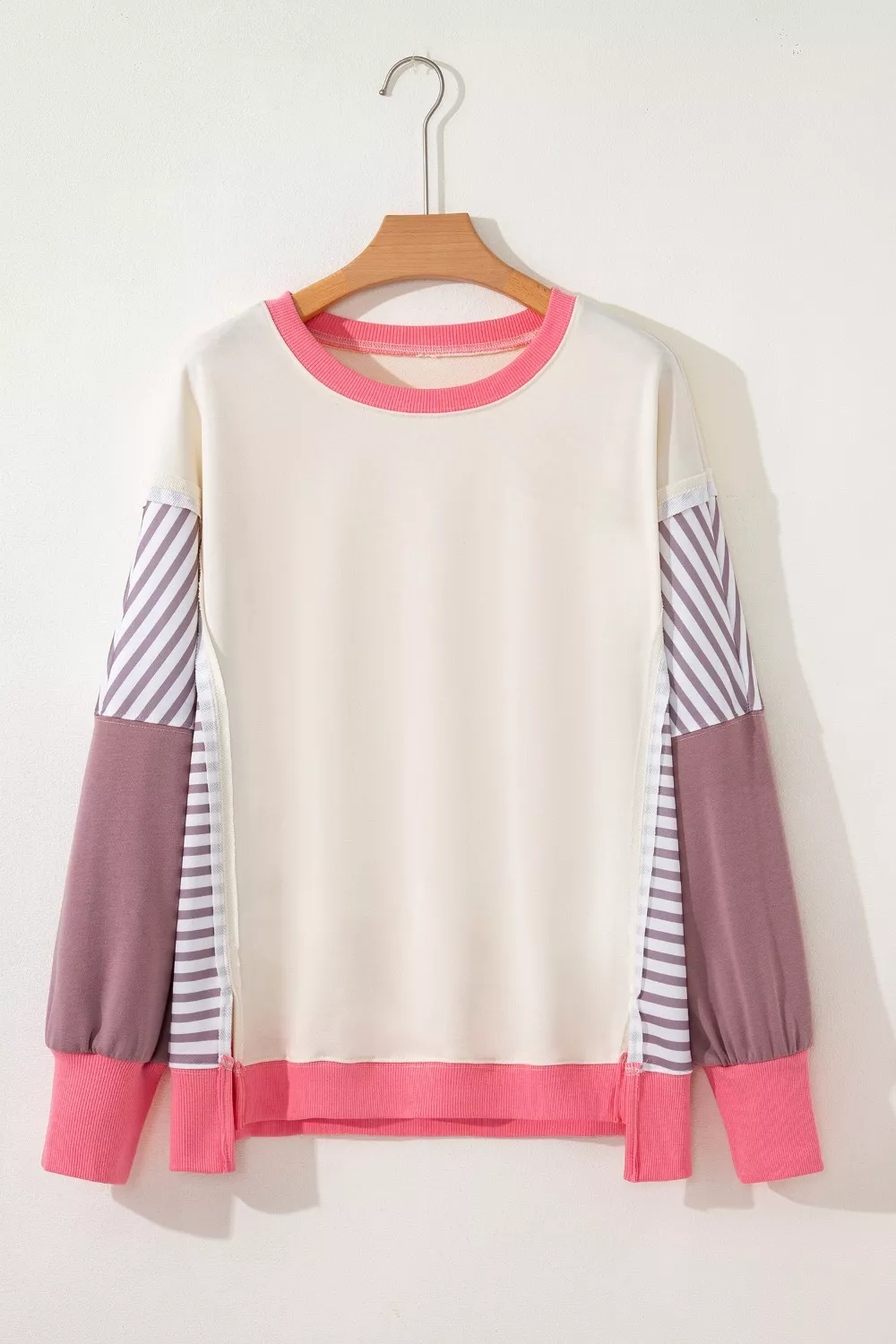 Color Block Striped Patchwork Dolman Slit Sweatshirt, image 5