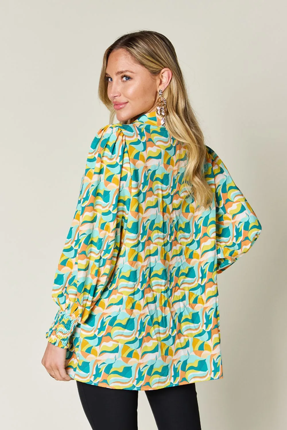 Full Size Printed Smocked Long Sleeve Blouse, image 7
