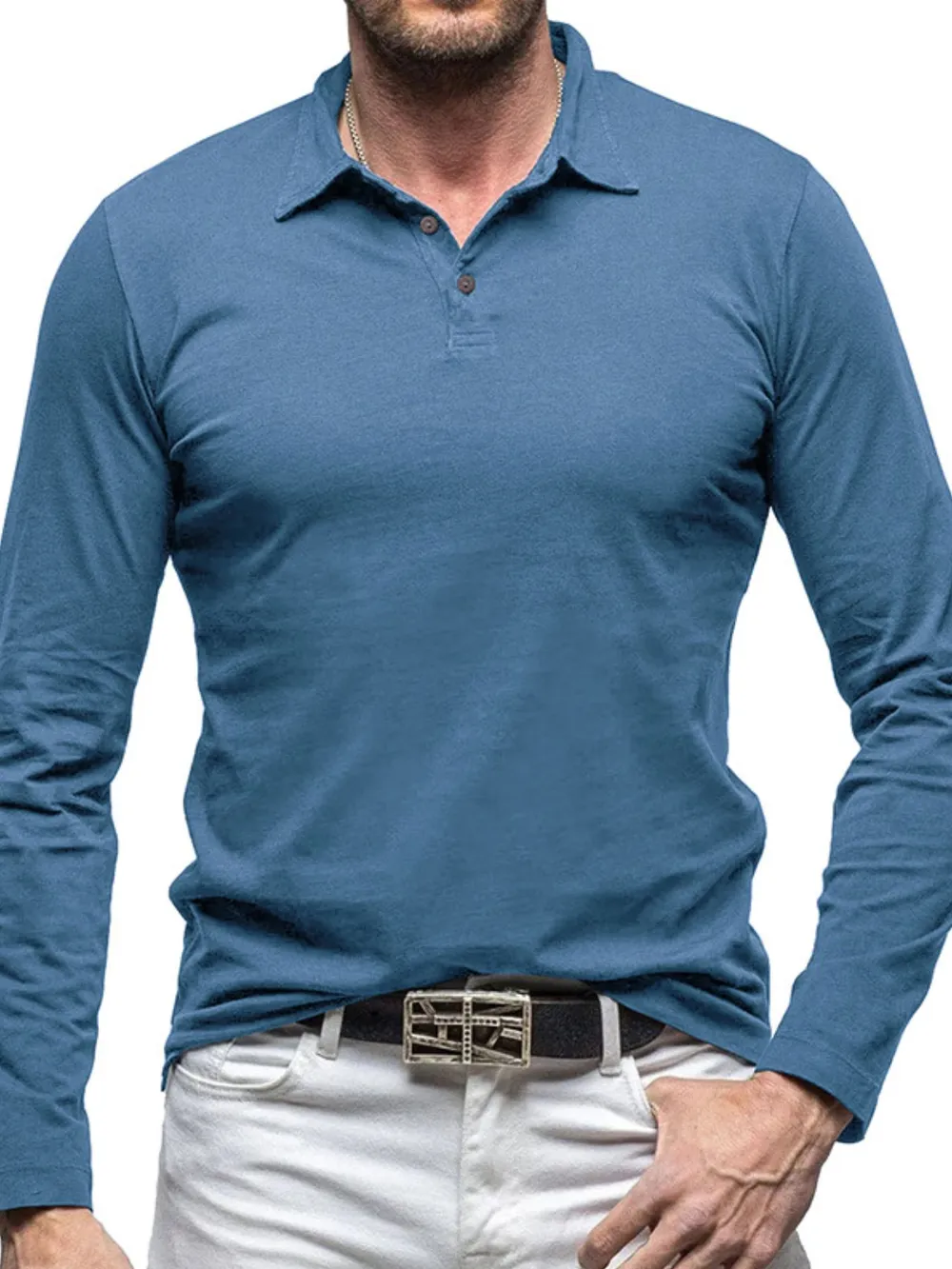 Men's Collared Neck Long Sleeve Polo, image 10
