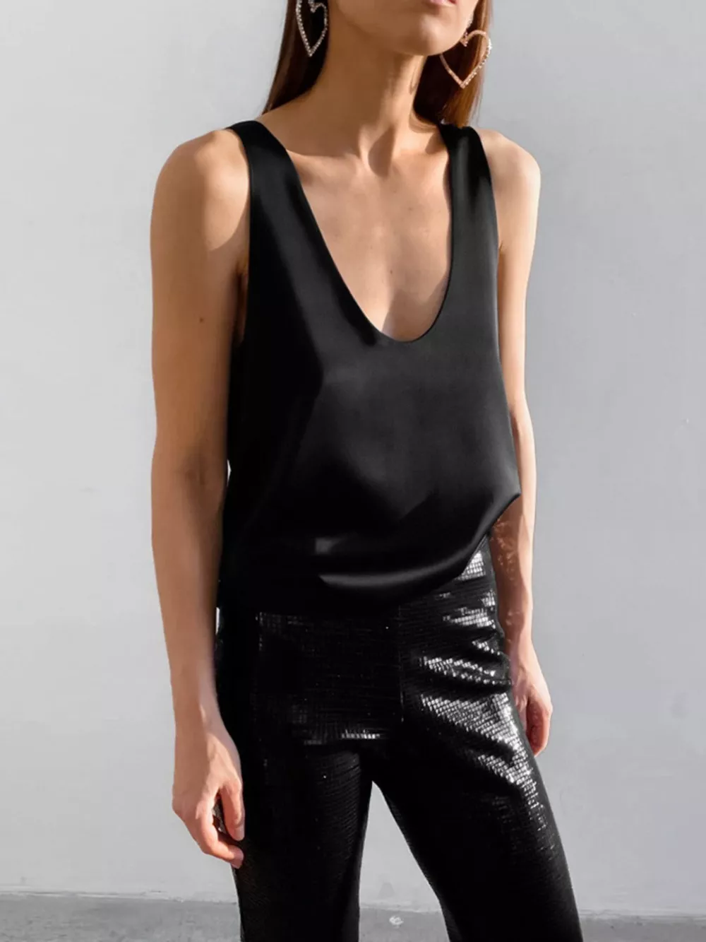 Satin Deep V-Neck Tank, image 11