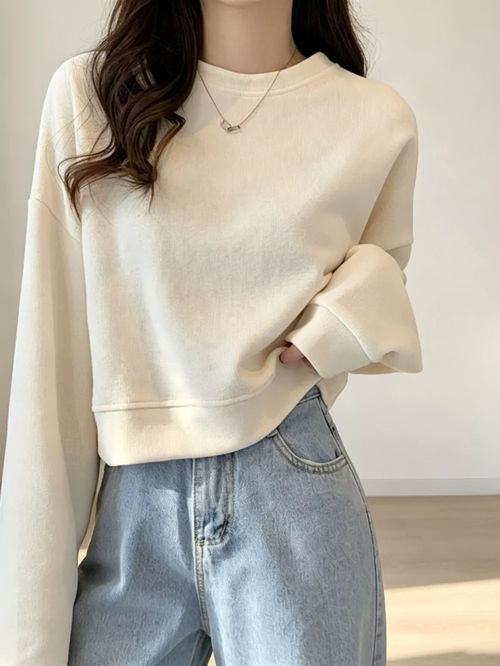 Crew Neck  Drop Shoulder Sweatshirt, image 2