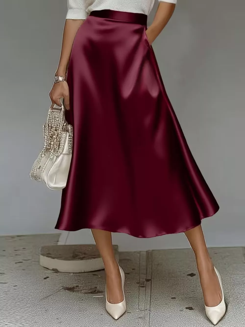 Satin Midi Skirt, image 2