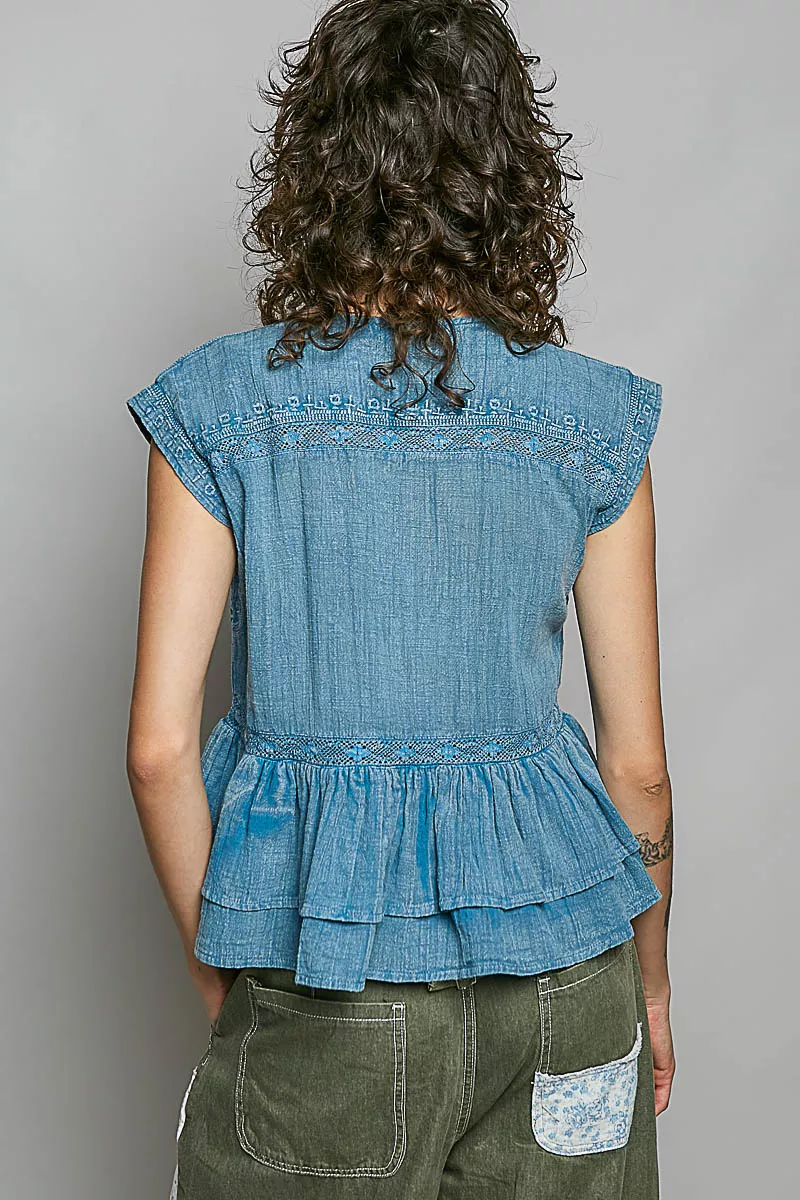 POL Eyelet Embroidery Pintuck Sleeveless Blouse, image 4