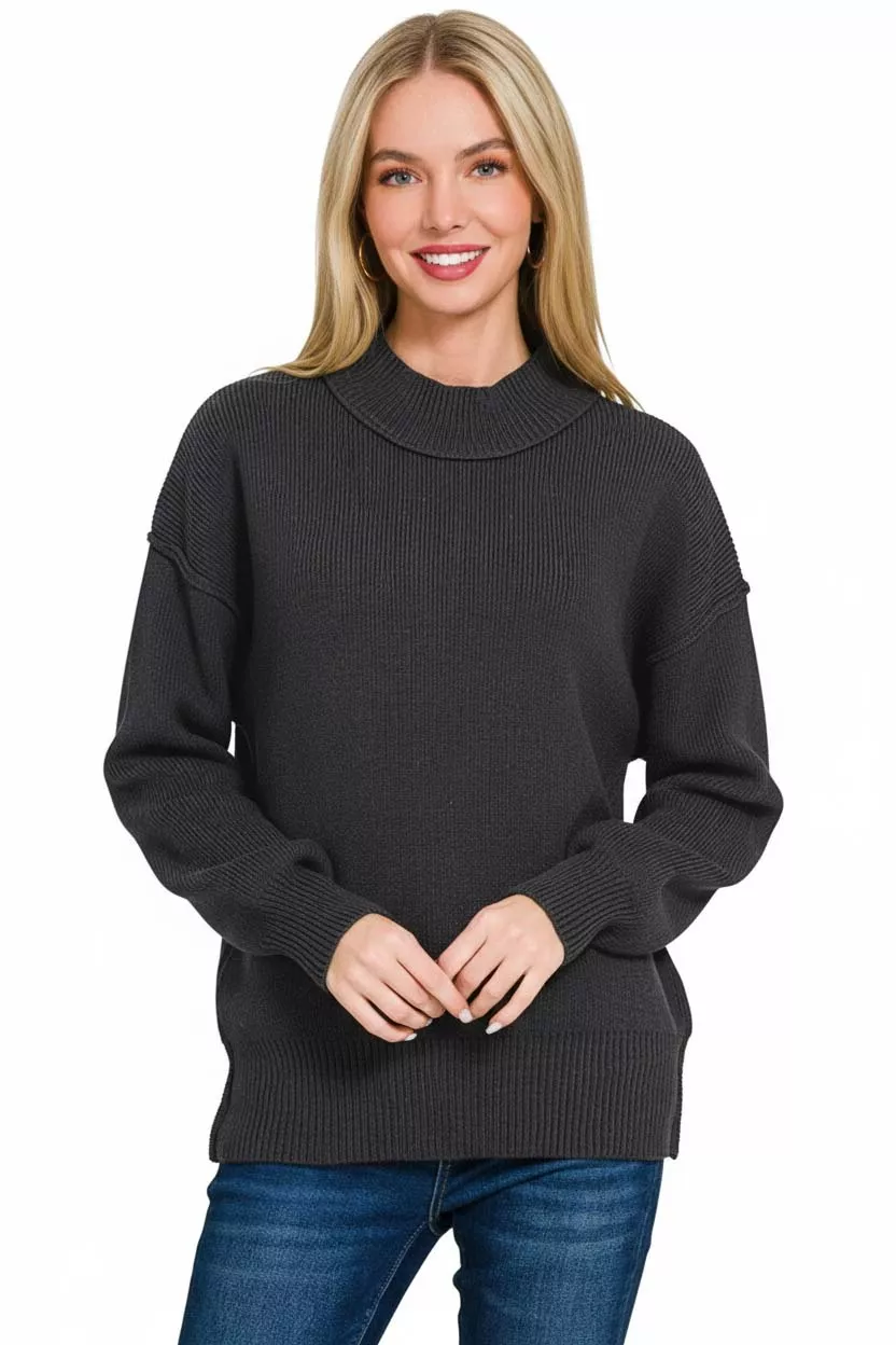 Wide Neckband Drop Shoulder Sweater, image 2