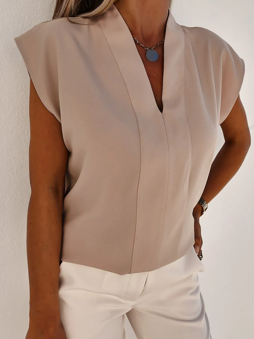 V-Neck Cap Sleeve Blouse, image 4