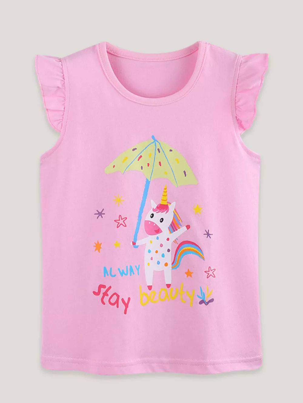 Children's Cute Unicorn Graphic Ruffle Sleeve T-Shirt, image 2