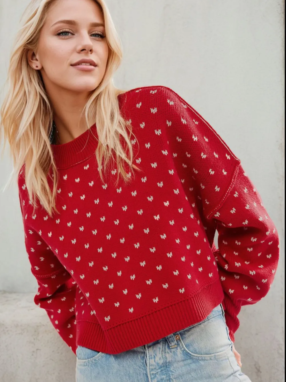 Slit Round Neck Long Sleeve Sweater, image 6
