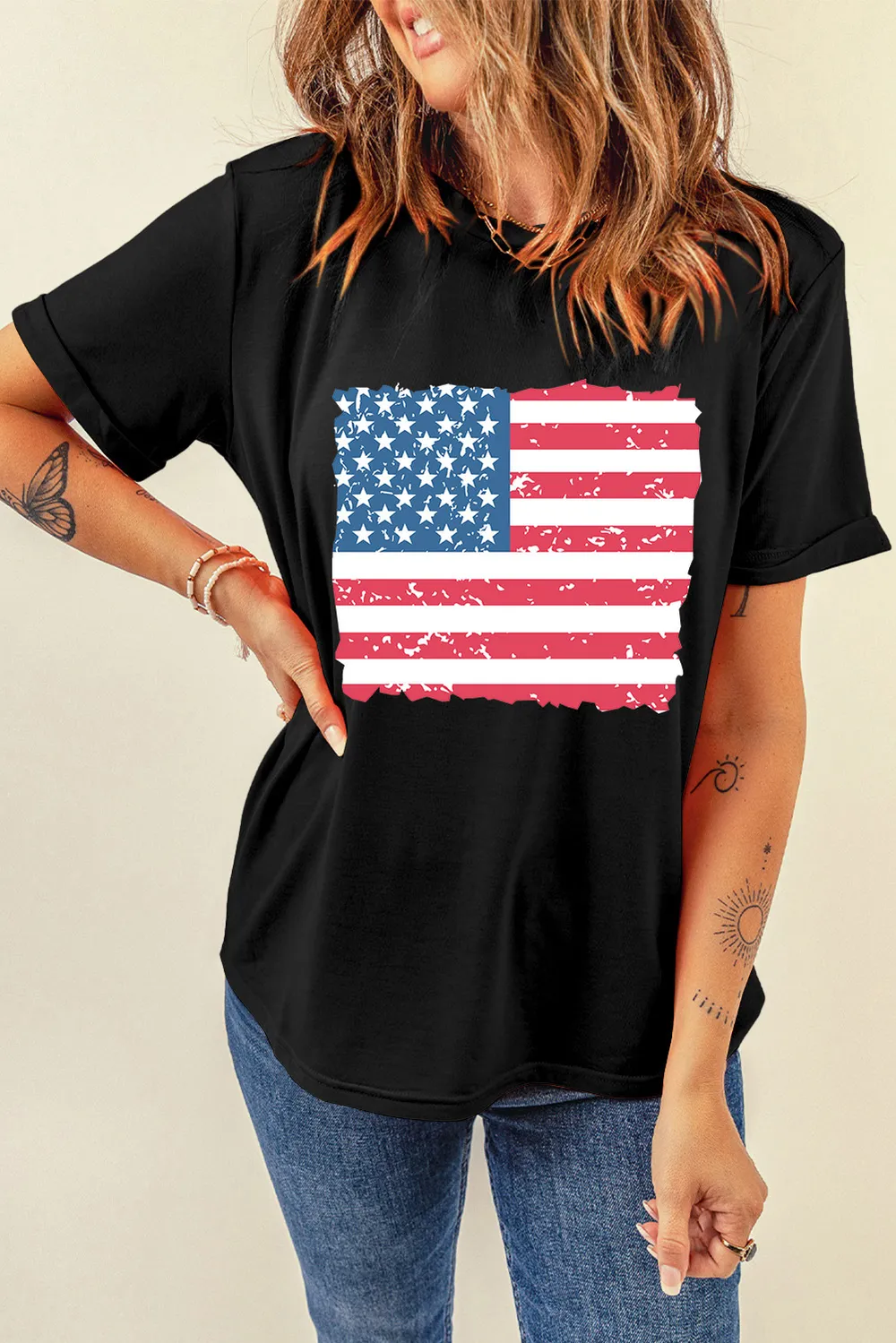 US Flag Round Neck Short Sleeve T-Shirt, image 3