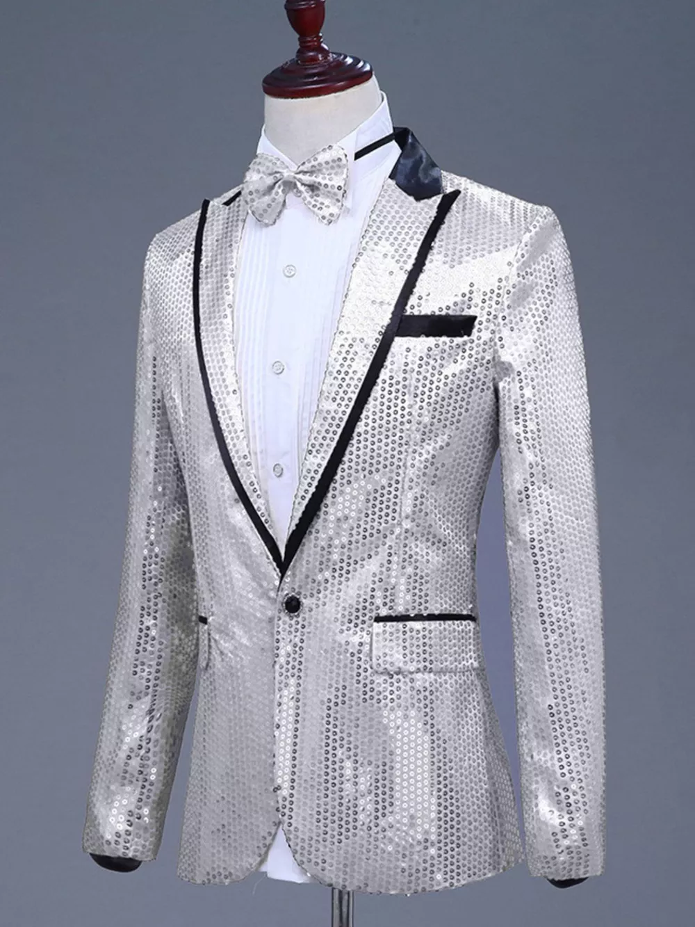 Men's Full Size Sequin One Button Long Sleeve Blazer Plus Size, image 3