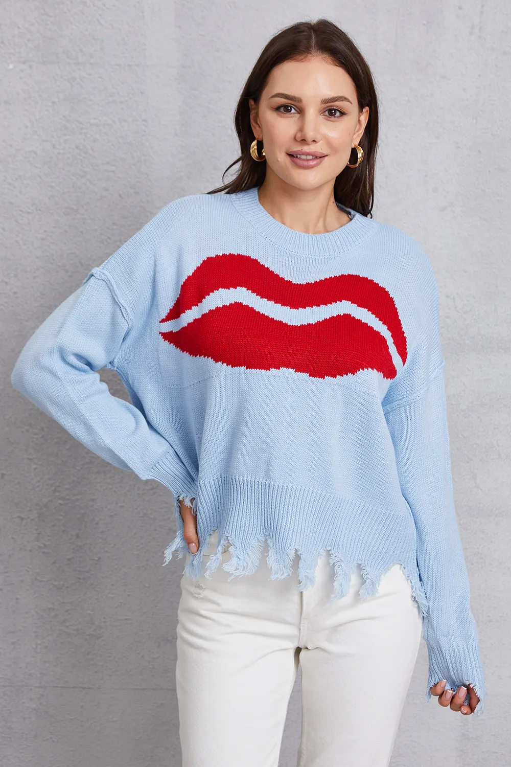 Lip Fringe Round Neck Sweater, image 4
