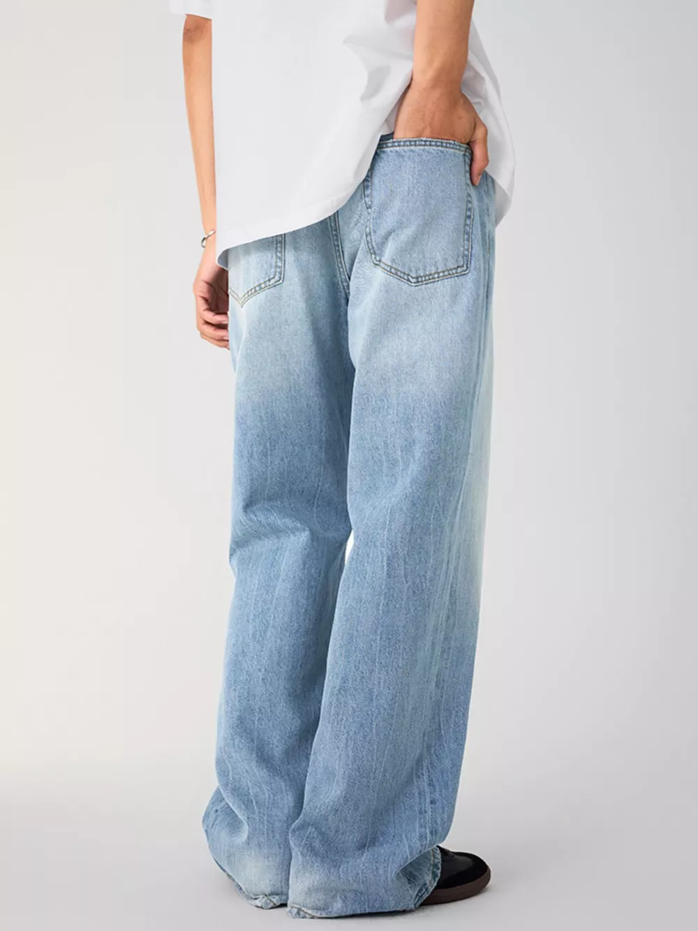Men's Wash Relaxed Fit Wide Leg Jeans, image 3