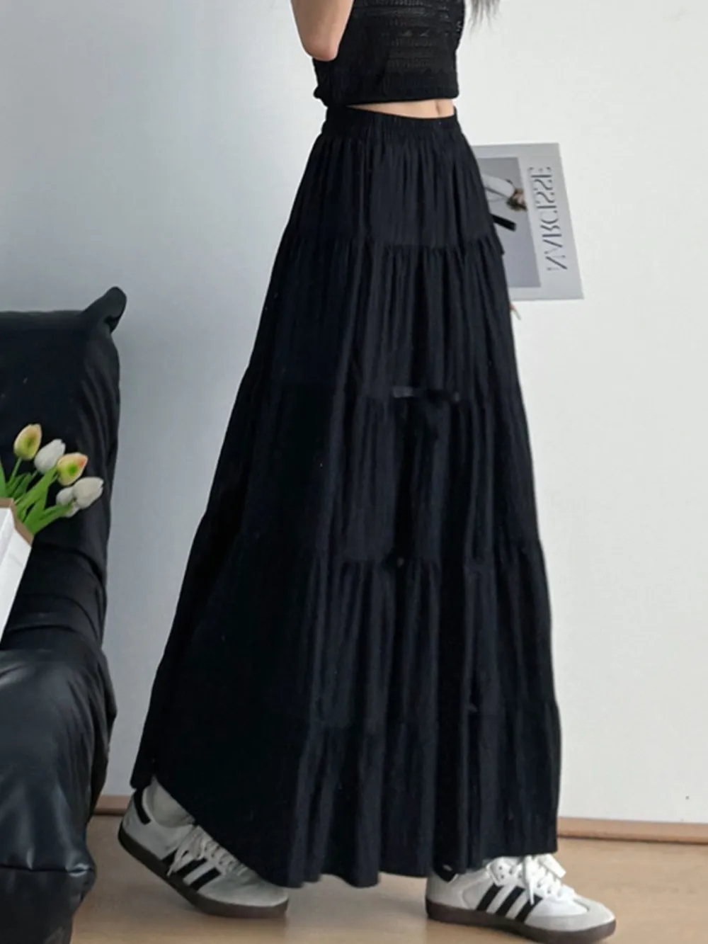 Tiered Elastic Waist Maxi Skirt, image 4