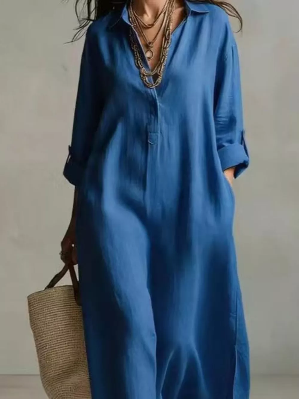 Full Size Casual Midi Shirt Dress Plus Size, image 6