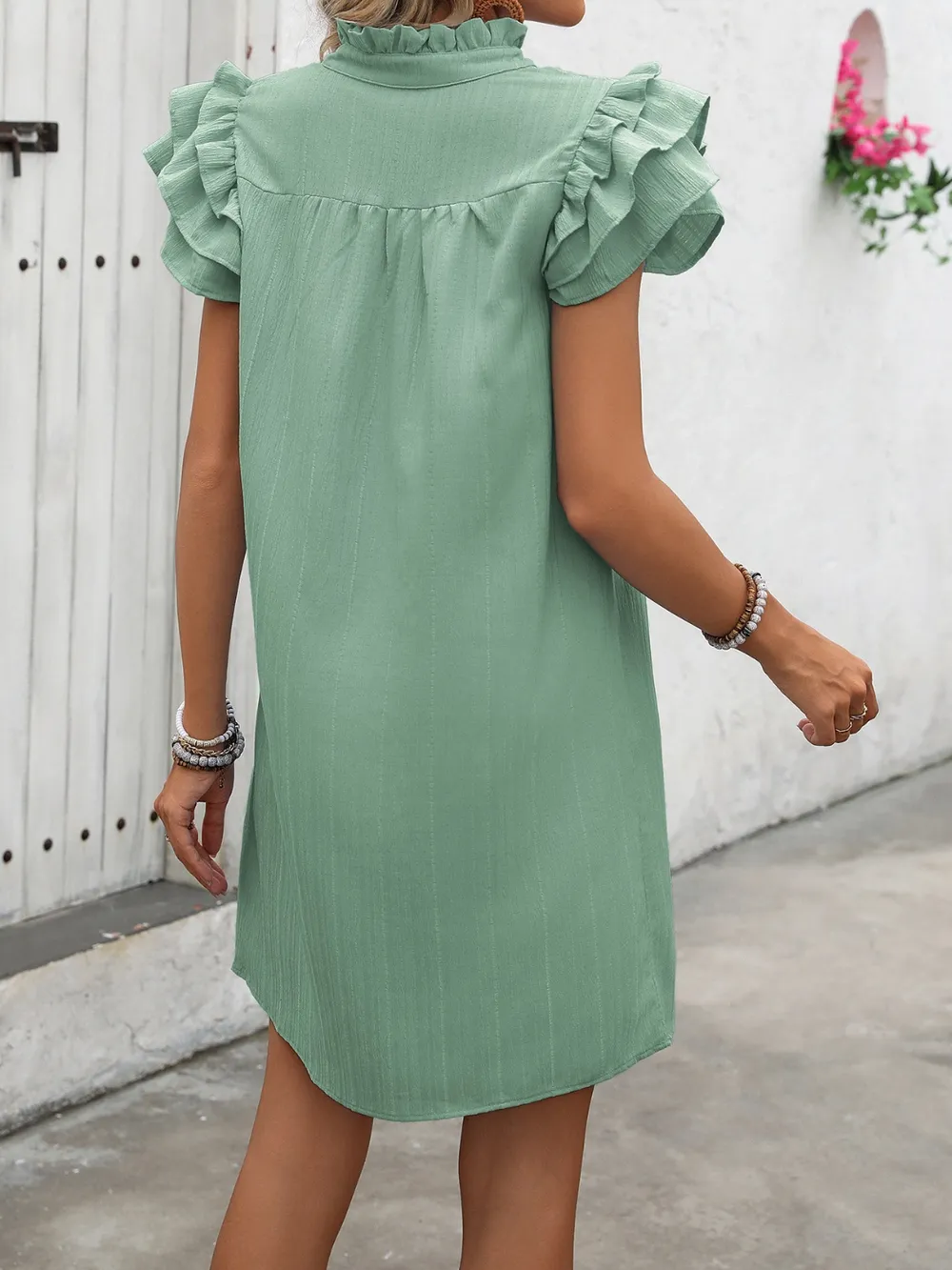 Ruffled Notched Cap Sleeve Mini Dress, image 15