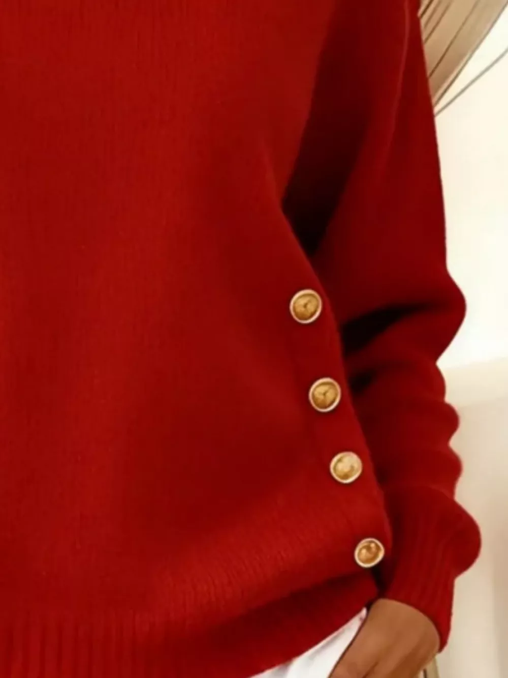 Full Size Decorative Button Dropped Shoulder Sweater Plus Size, image 4