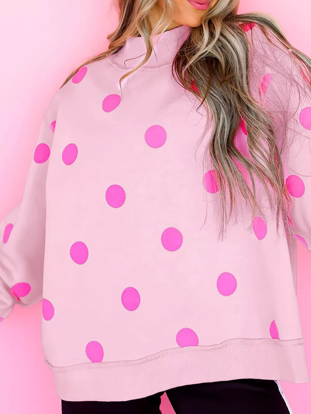 Polka Dot Mock Neck Oversized Sweatshirt, image 2