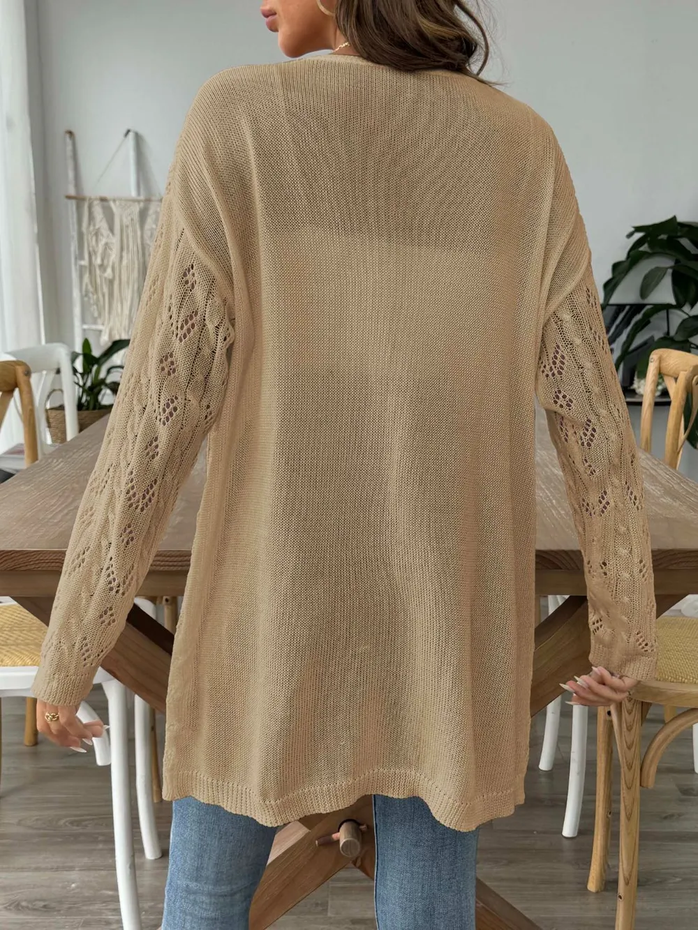 Openwork Open Front Long Sleeve Cardigan, image 11
