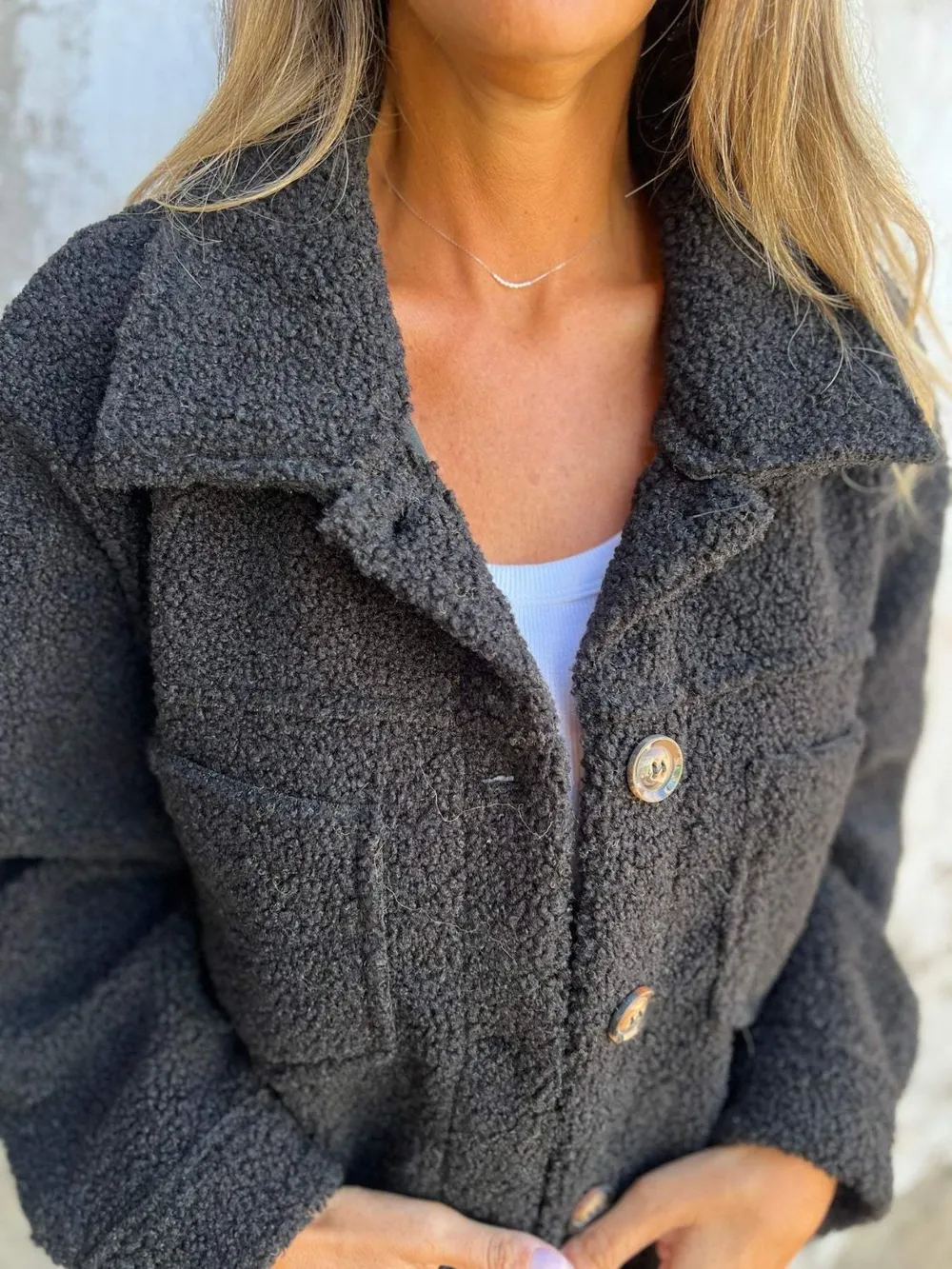 Full Size Fuzzy Button Up Drop Shoulder Jacket, image 6