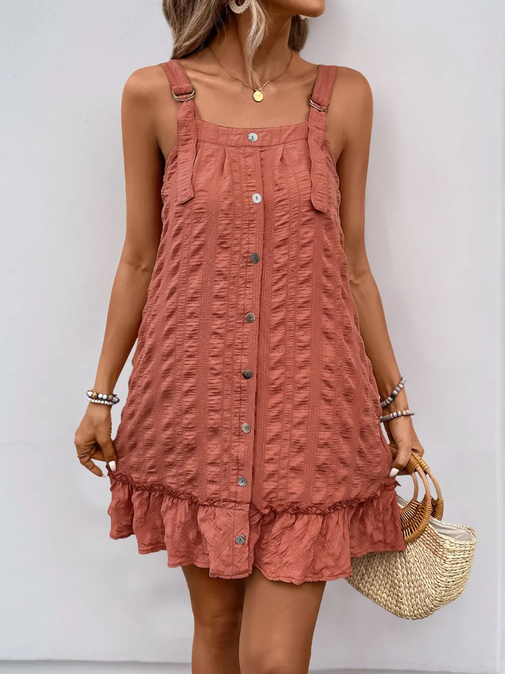 Texture Square Neck Wide Strap Mini Dress, image 5