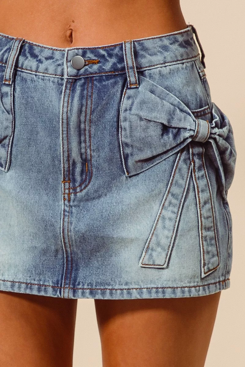 Bow Knot Pocket Denim Mini Skirt, image 10