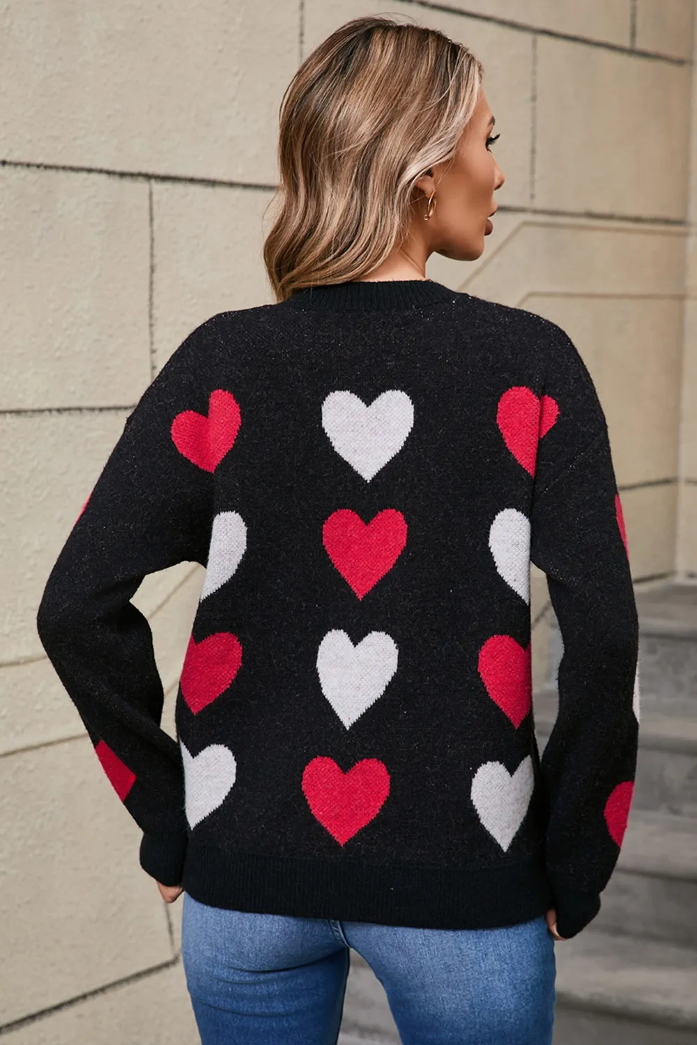 Heart Round Neck Long Sleeve Sweater, image 9