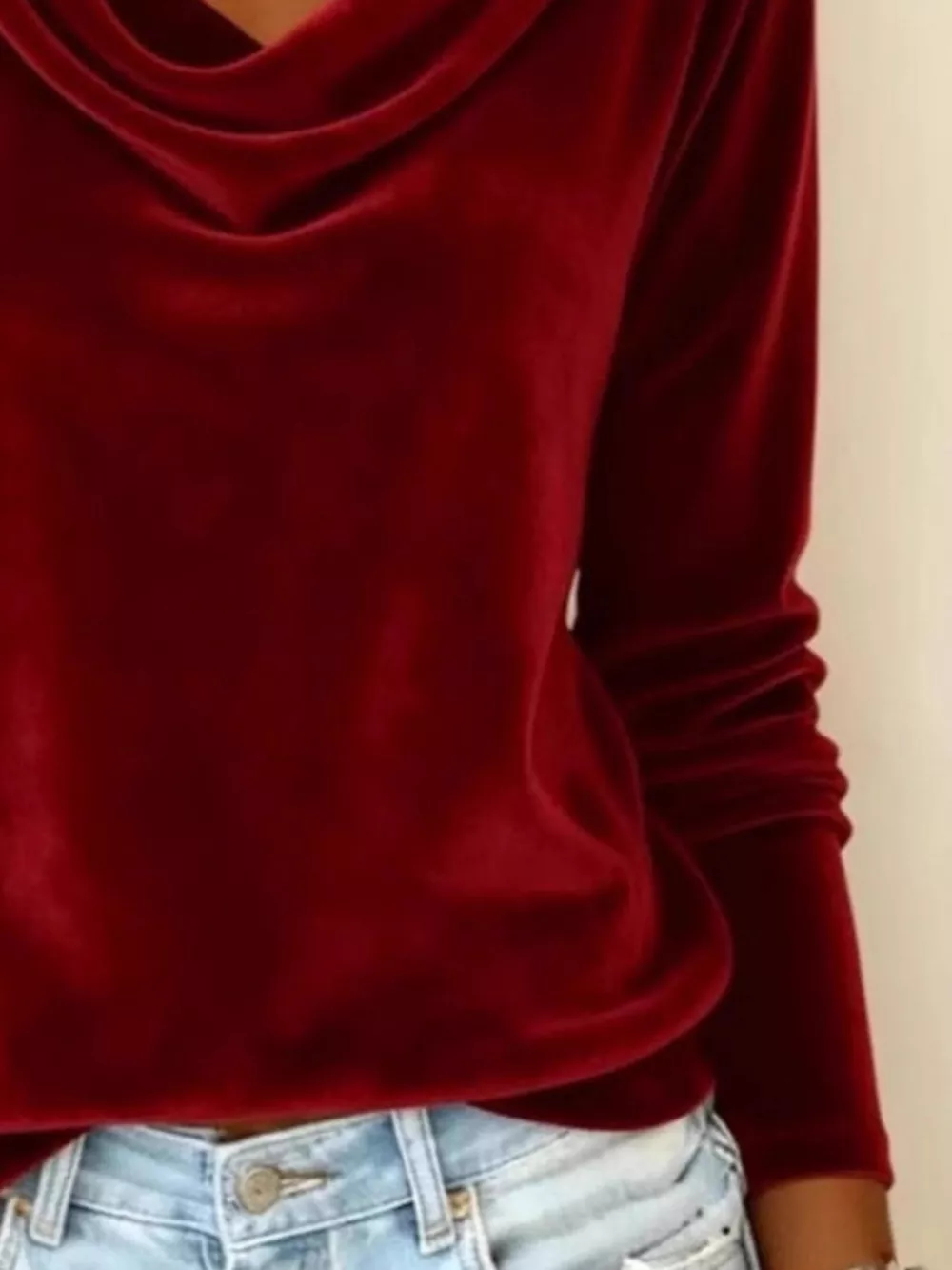 Velvet Cowl Neck Long Sleeve T-Shirt, image 5