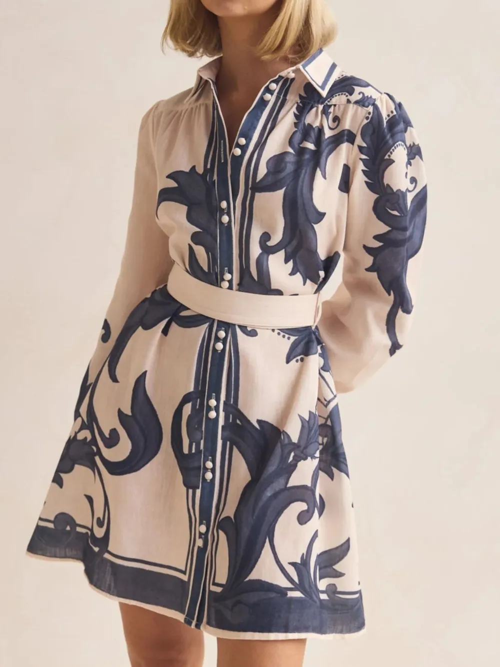Printed Long Sleeve Shirt Dress, image 9