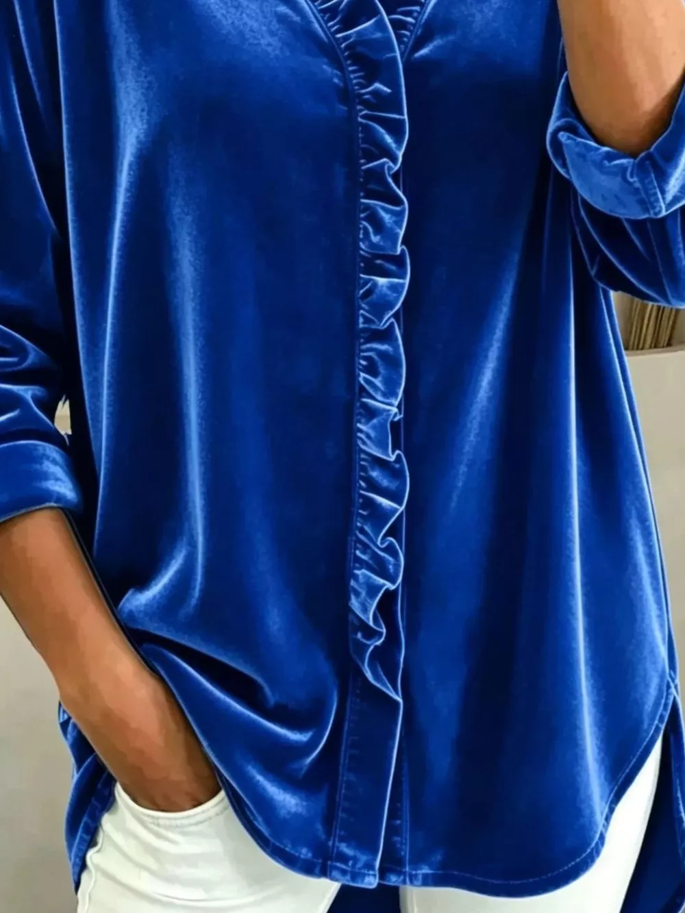Velvet Frill V-Neck Blouse, image 4