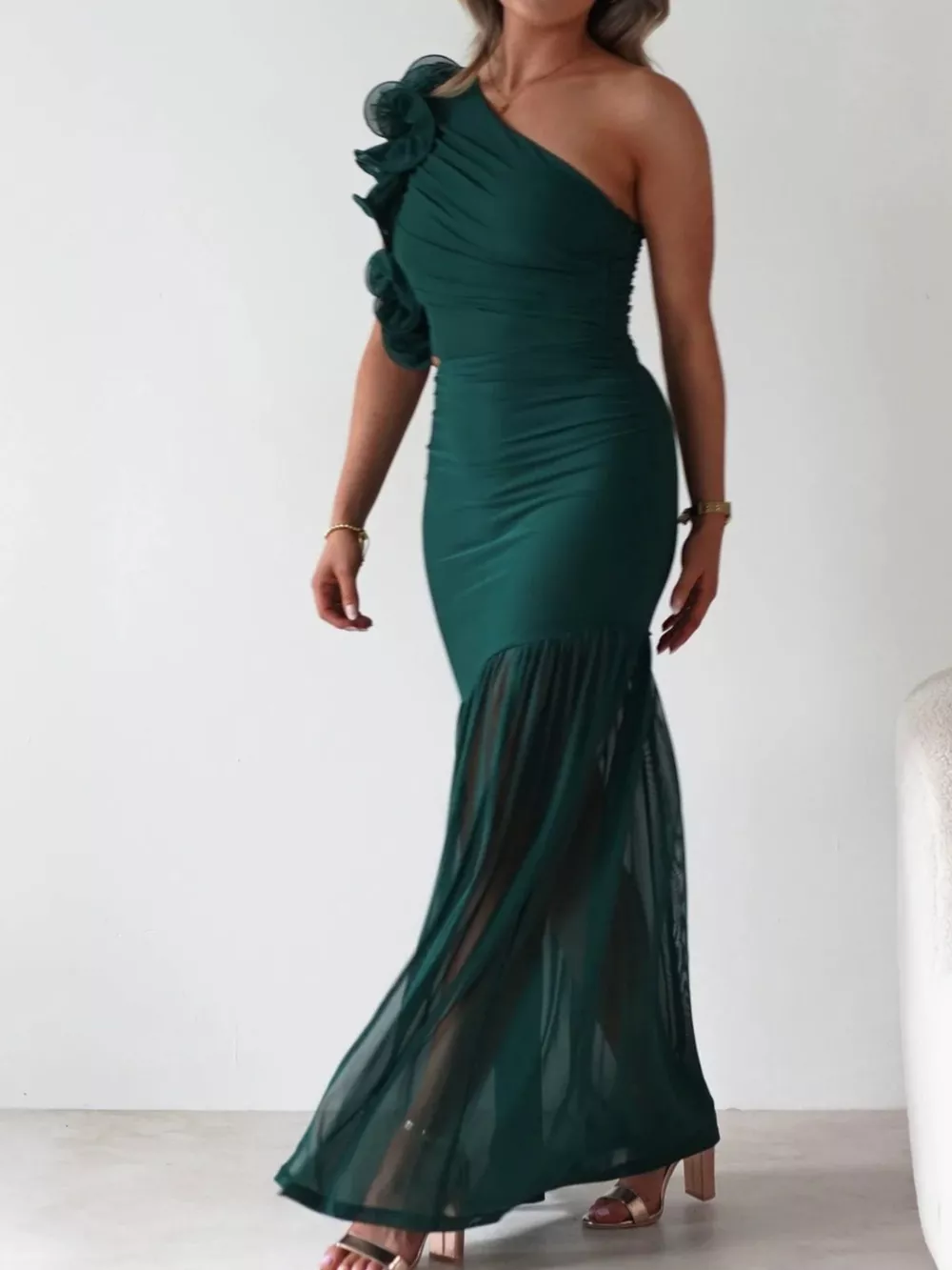 One-Shoulder Ruffle Trim Maxi Dress, image 14