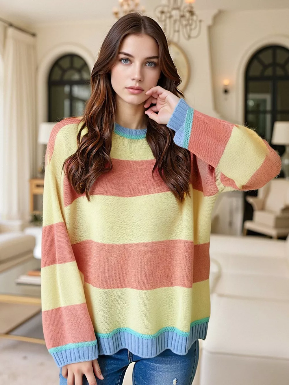 Color Block Round Neck Sweater, image 9