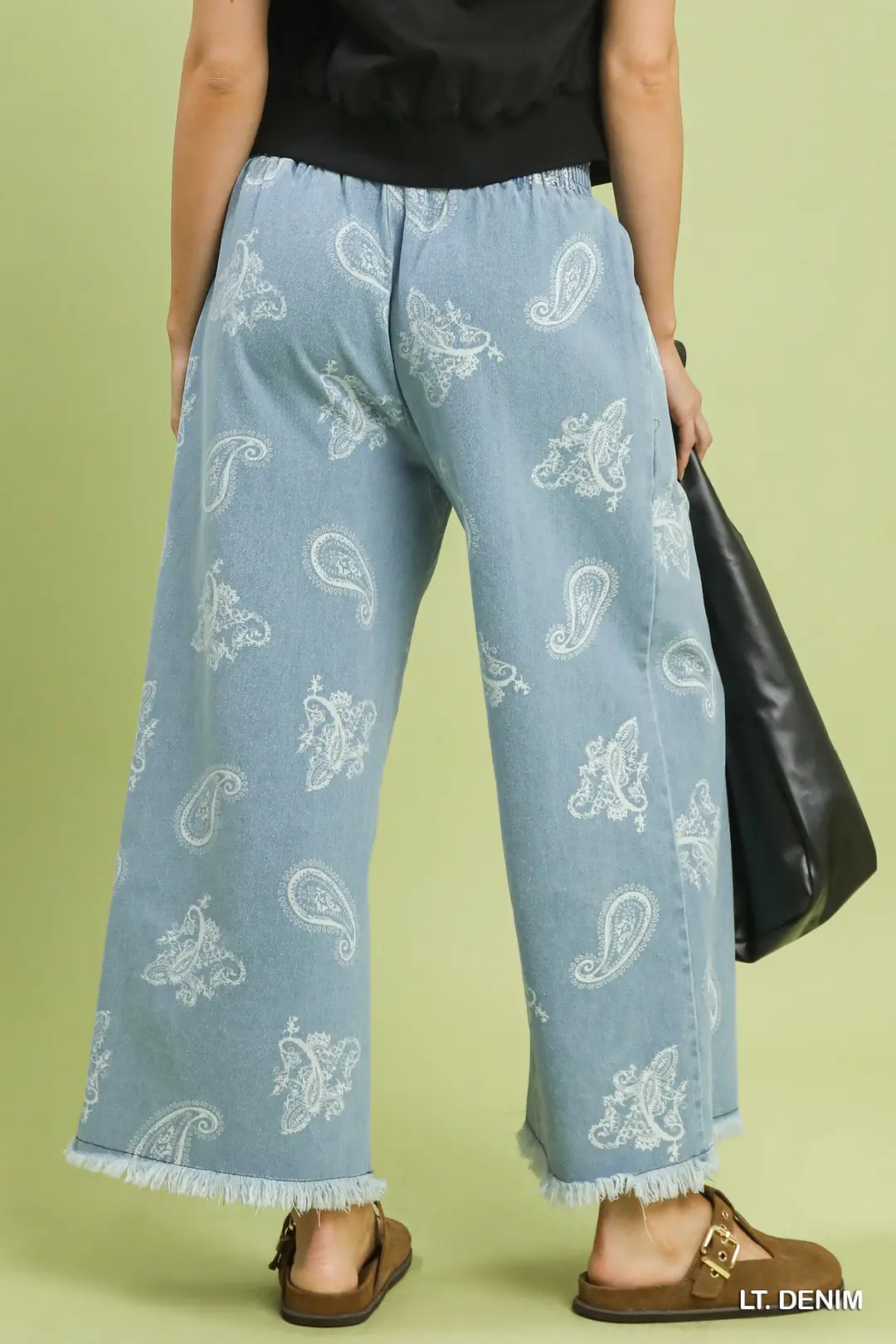 Denim Paisley Wide-Leg Pants, image 3