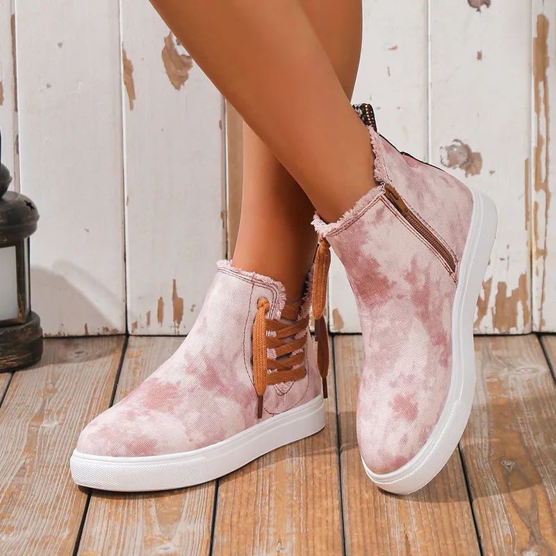 Lace-Up Round Toe Canvas Boots with Side Zip, image 9