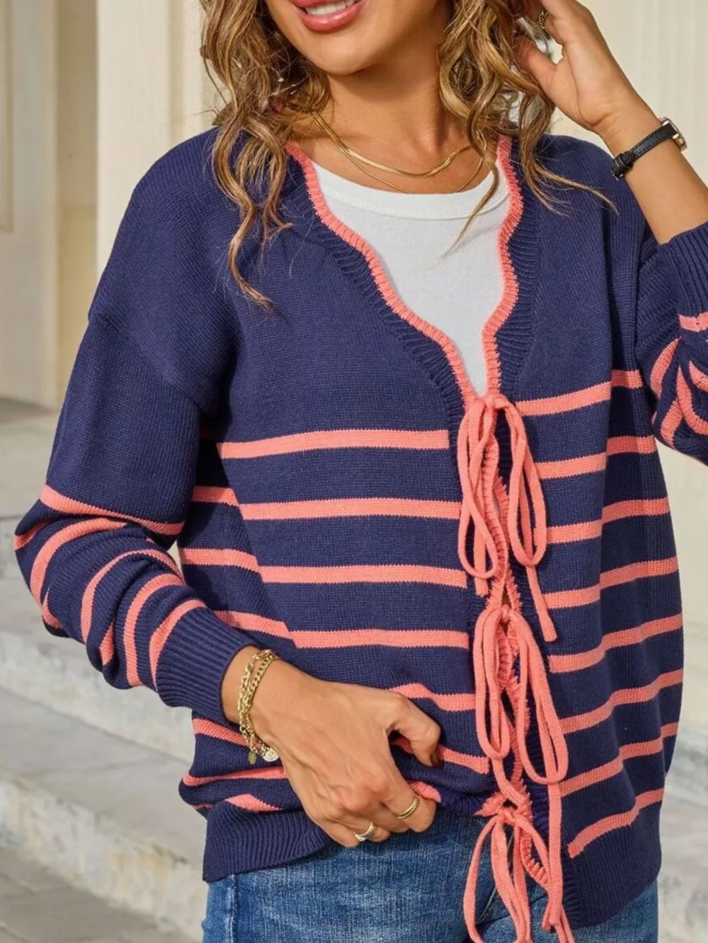 Striped Tie Front Knit Cardigan, image 18