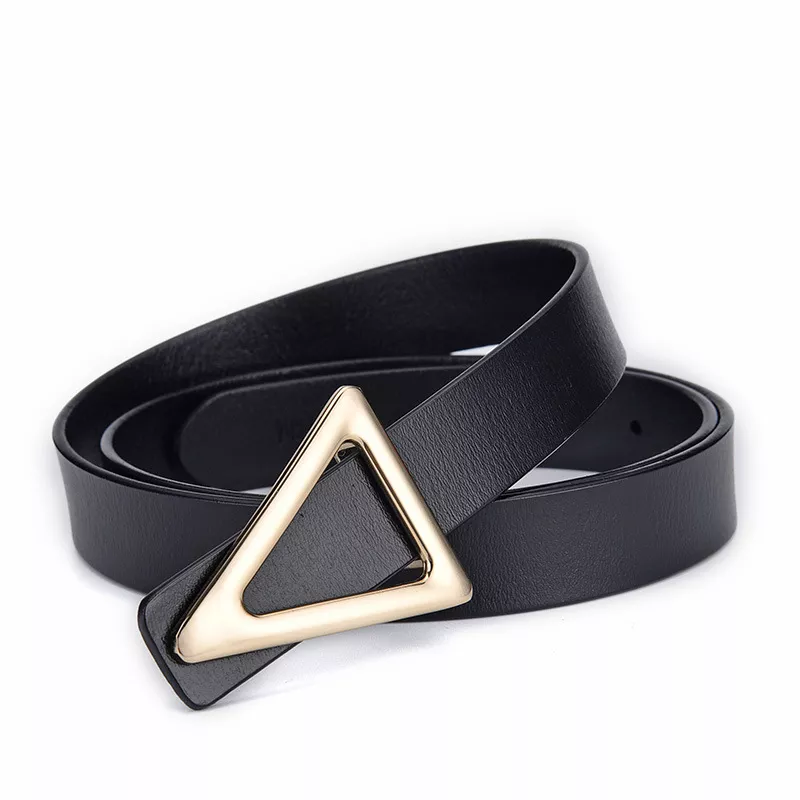 Triangle Buckle Leather Skinny Belt