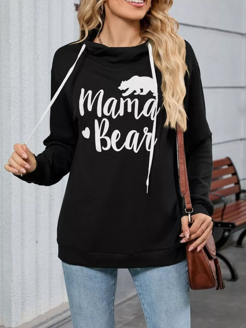 Contrast Letter Graphic Drawstring Long Sleeve Hoodie, image 2