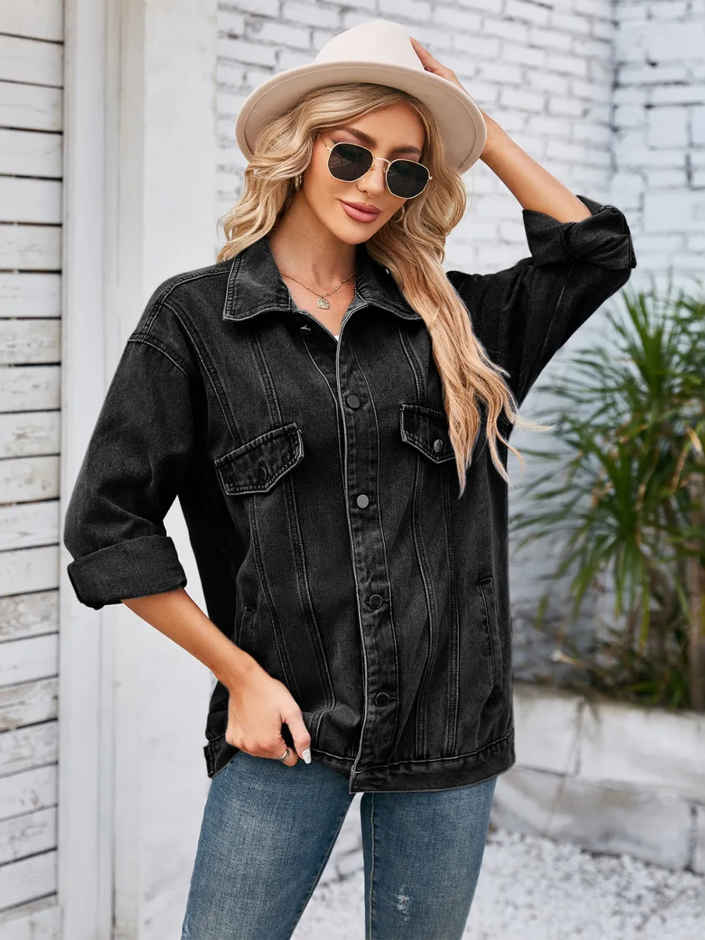 Button Up Long Sleeve Denim Jacket, image 6