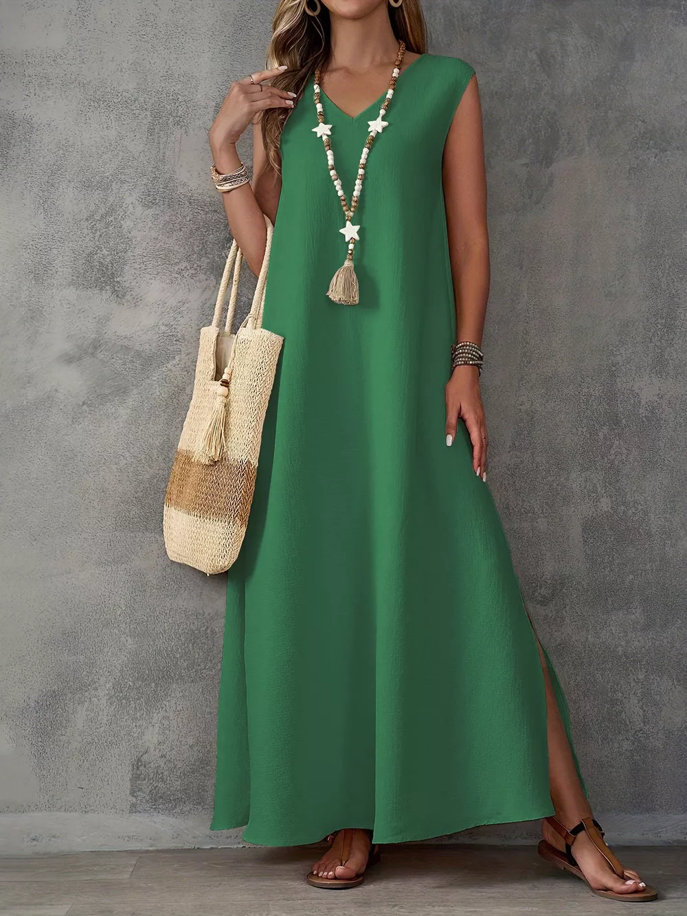 Sleeveless V-Neck Side-Slit Maxi Dress, image 7