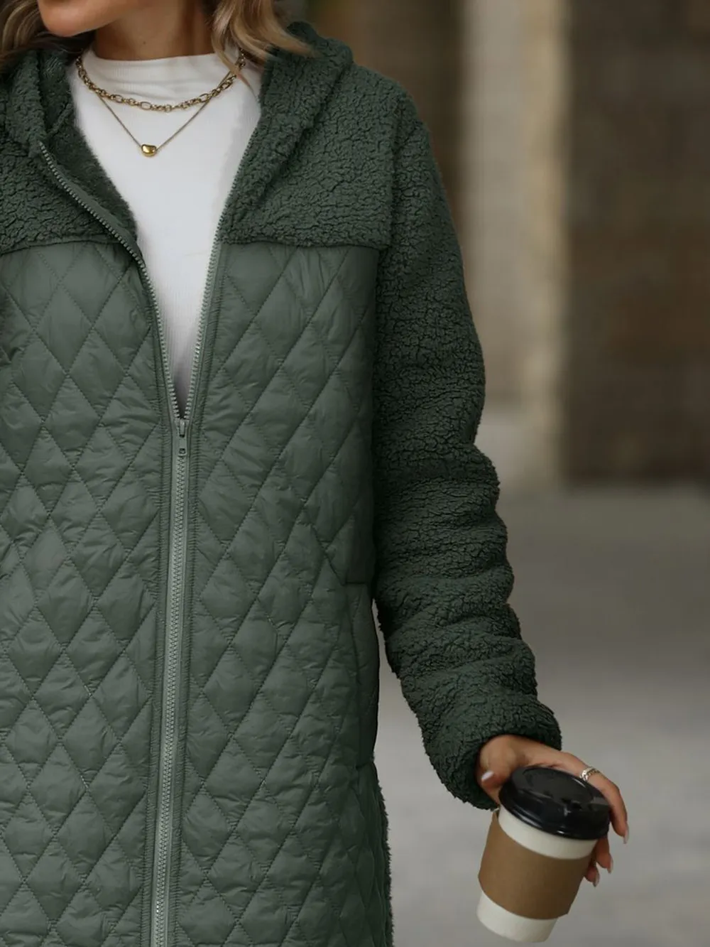 Texture Zip Up Long Sleeve Hooded Coat, image 10
