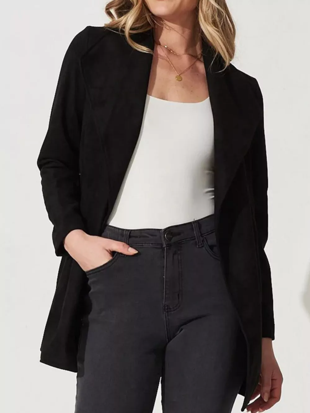 Suede Tie Waist Long Sleeve Outerwear, image 5