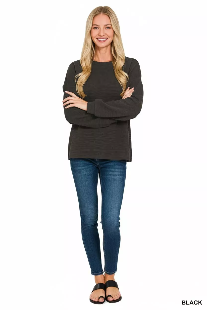 Double Knit Round Neck Long Sleeve Top, image 2